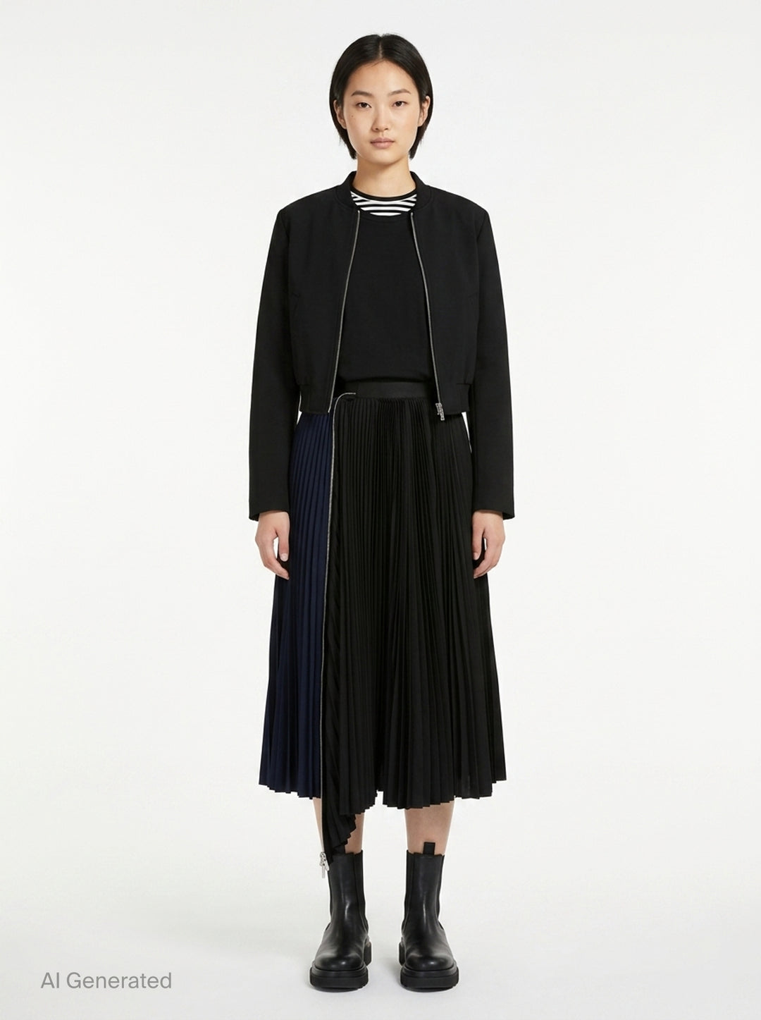 Cotton Poplin Zipper Pleated Skirt | sacai | Club21 - front