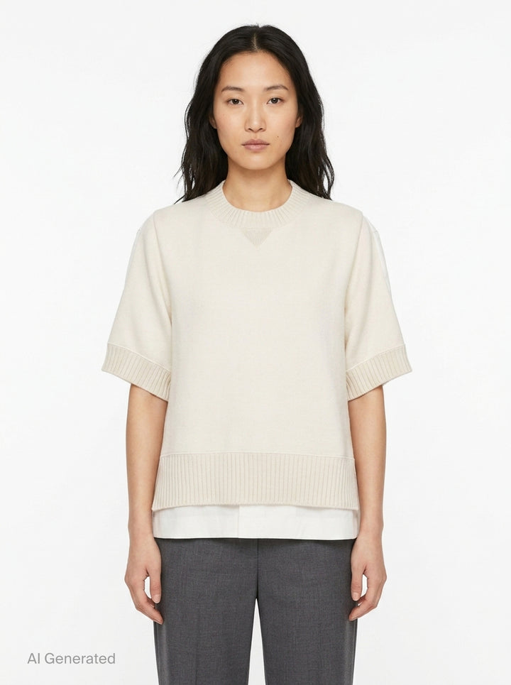 Cotton Weather Short Sleeve Knit Top | sacai | Club21 - front