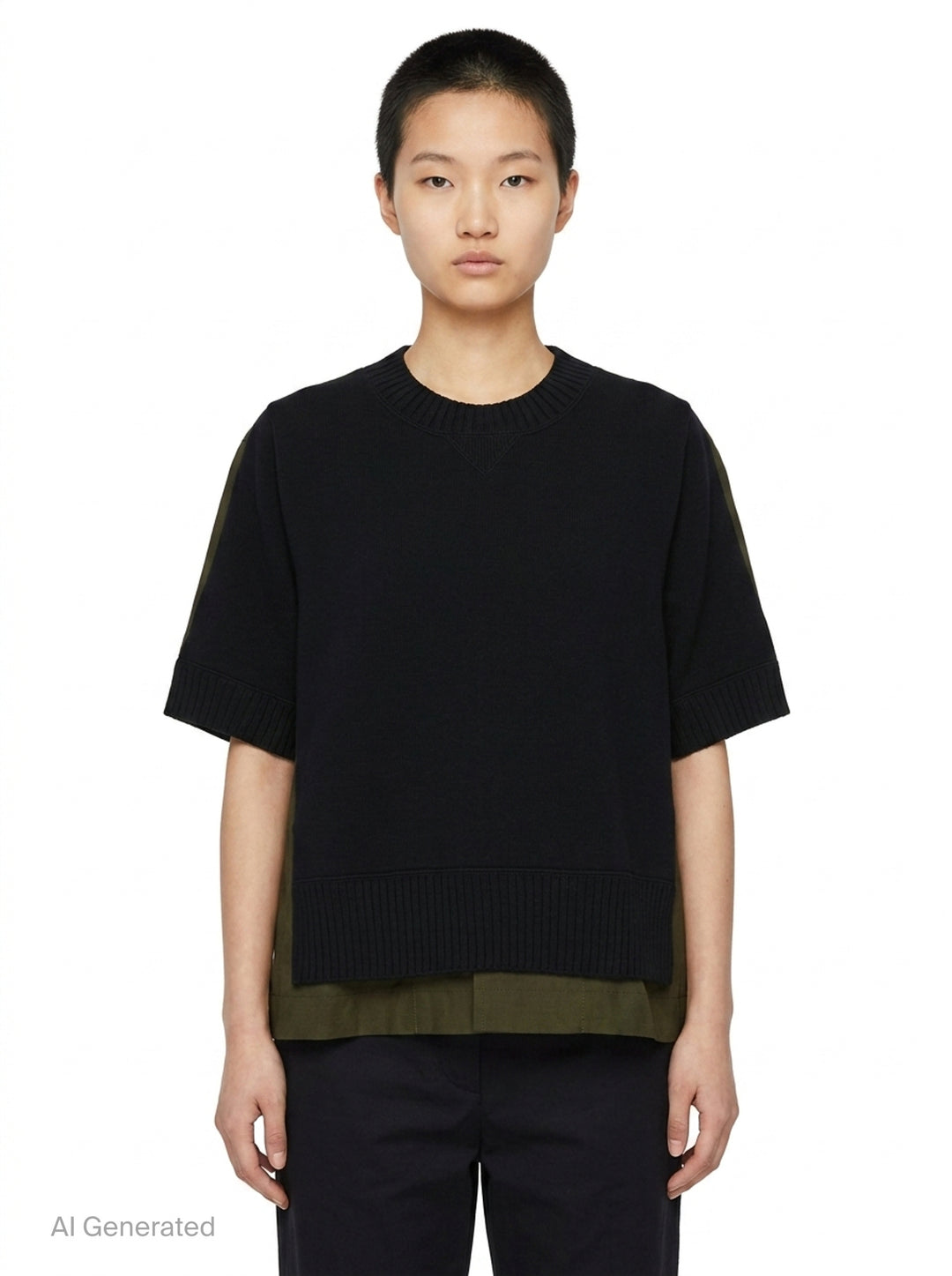 Cotton Weather Short Sleeve Knit Top | sacai | Club21 - front