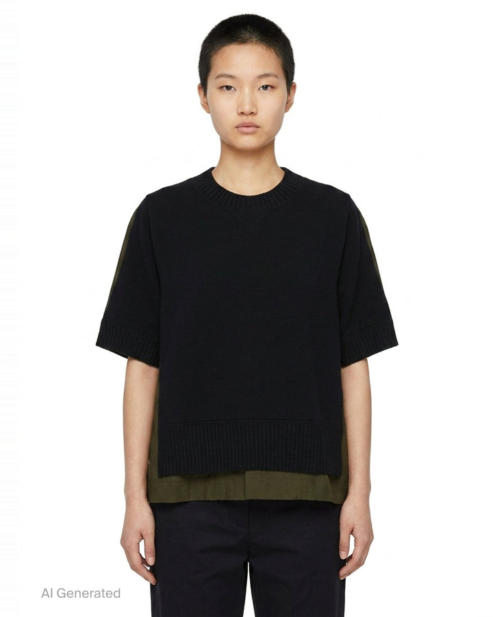 Cotton Weather Short Sleeve Knit Top | sacai | Club21 - front