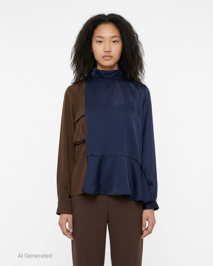 Crepe Back Satin Contrast Blouse | sacai | Club21 - front
