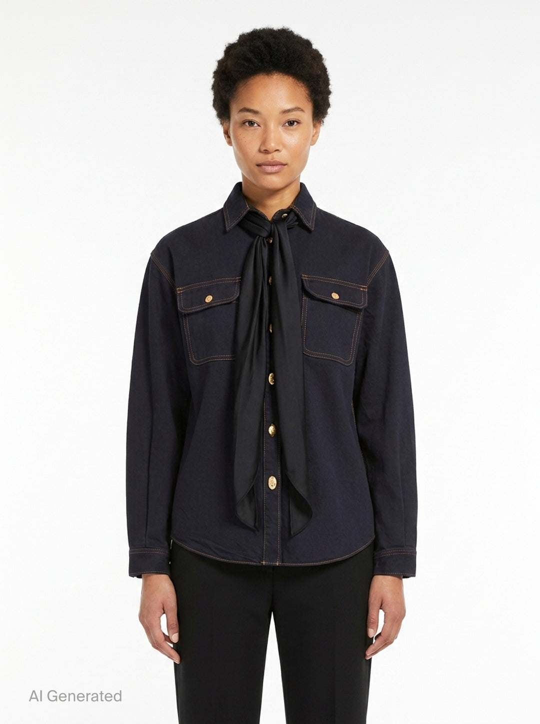 Denim Shirt with Scarf | sacai | Club21 - front