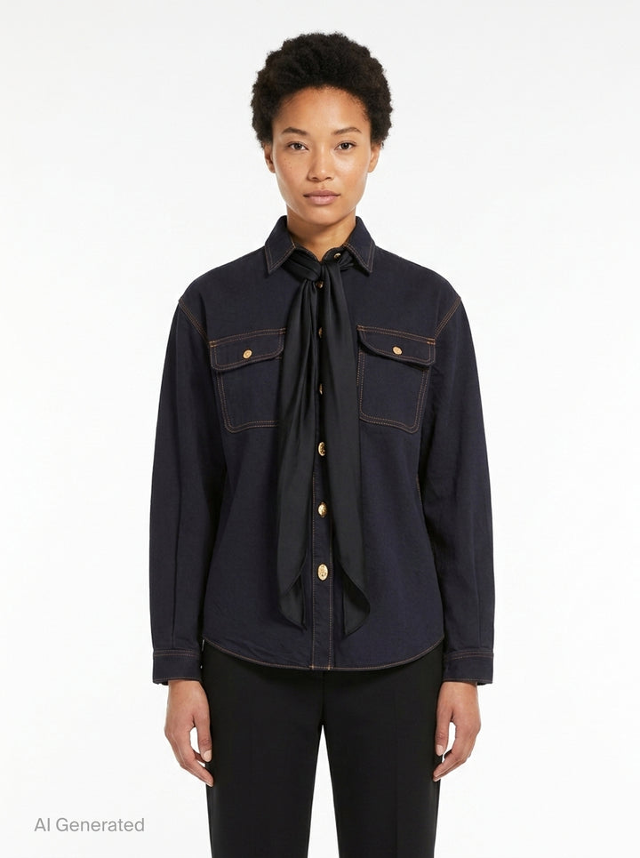 Denim Shirt with Scarf | sacai | Club21 - front