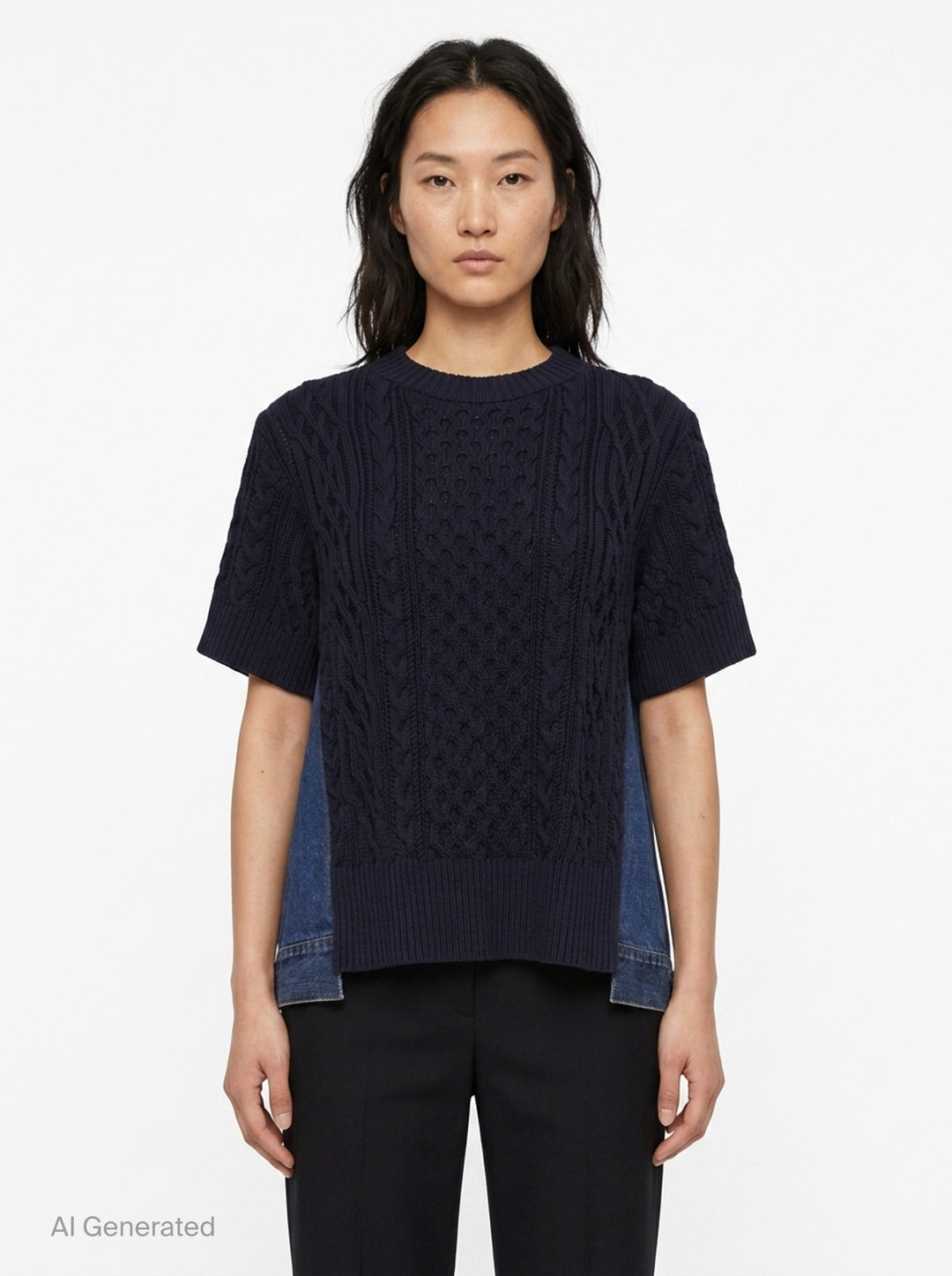 Denim x Cotton Knit Pullover | sacai | Club21 - front