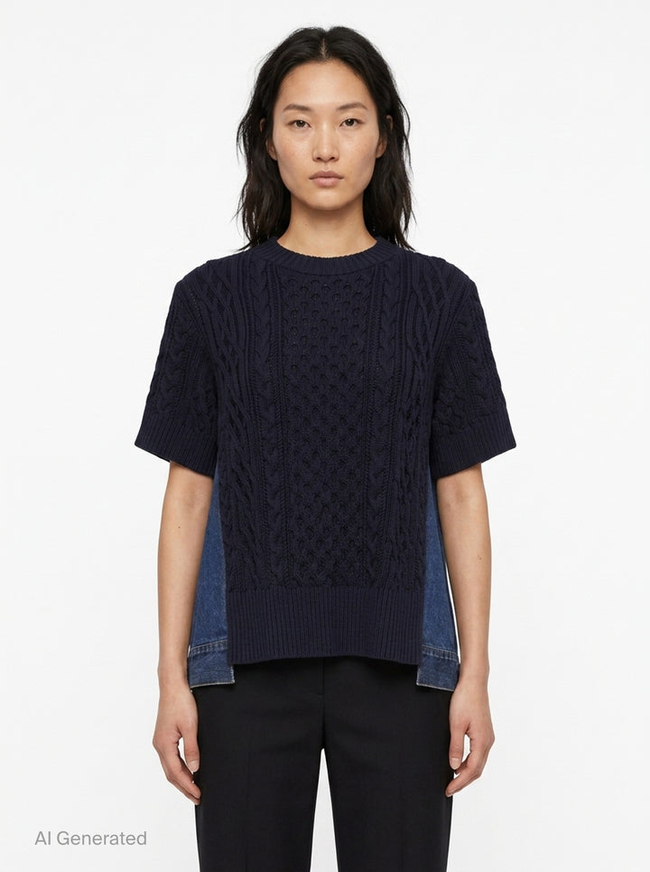 Denim x Cotton Knit Pullover | sacai | Club21 - front