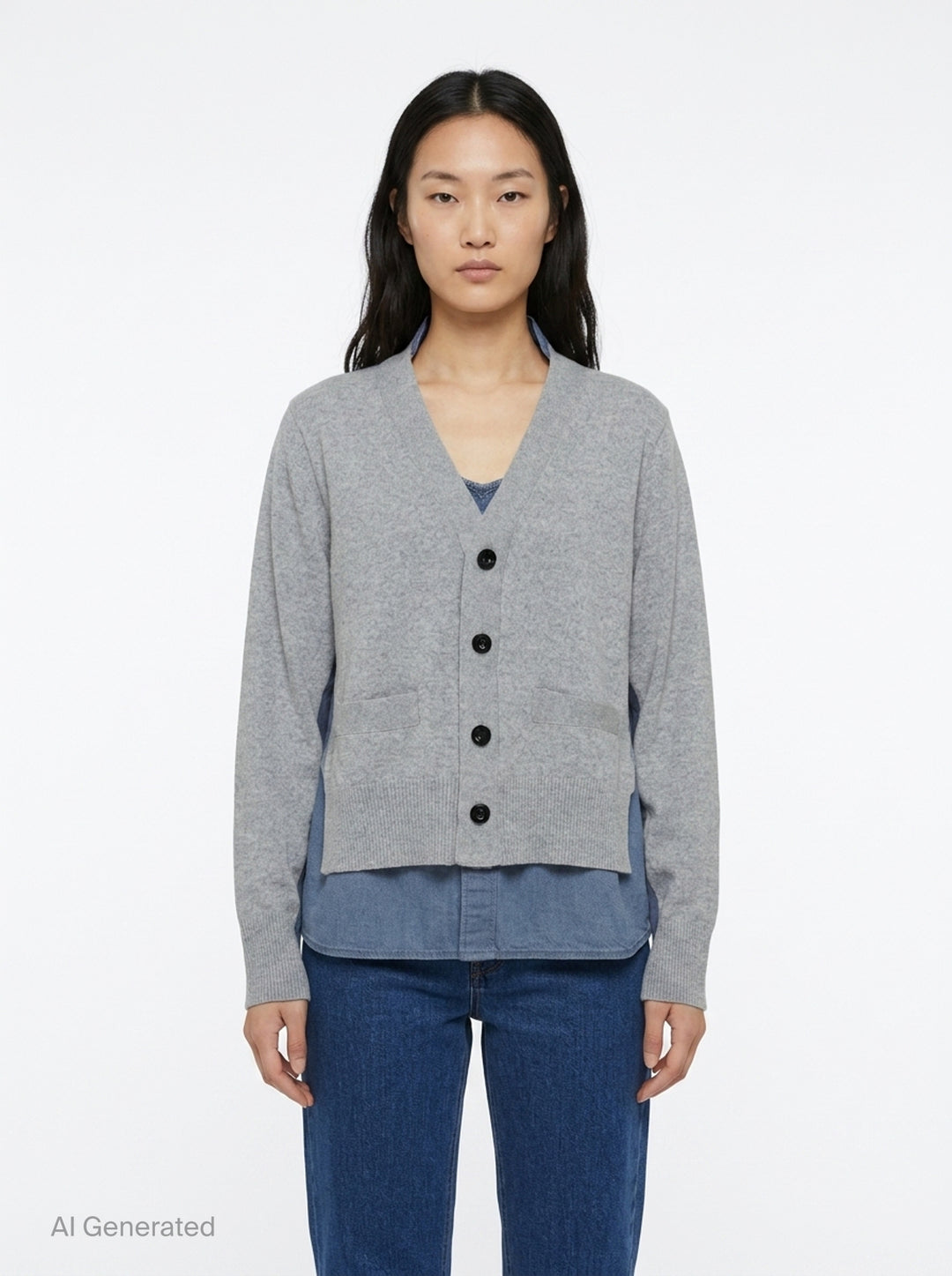 Denim x Knit Cardigan | sacai | Club21 - front