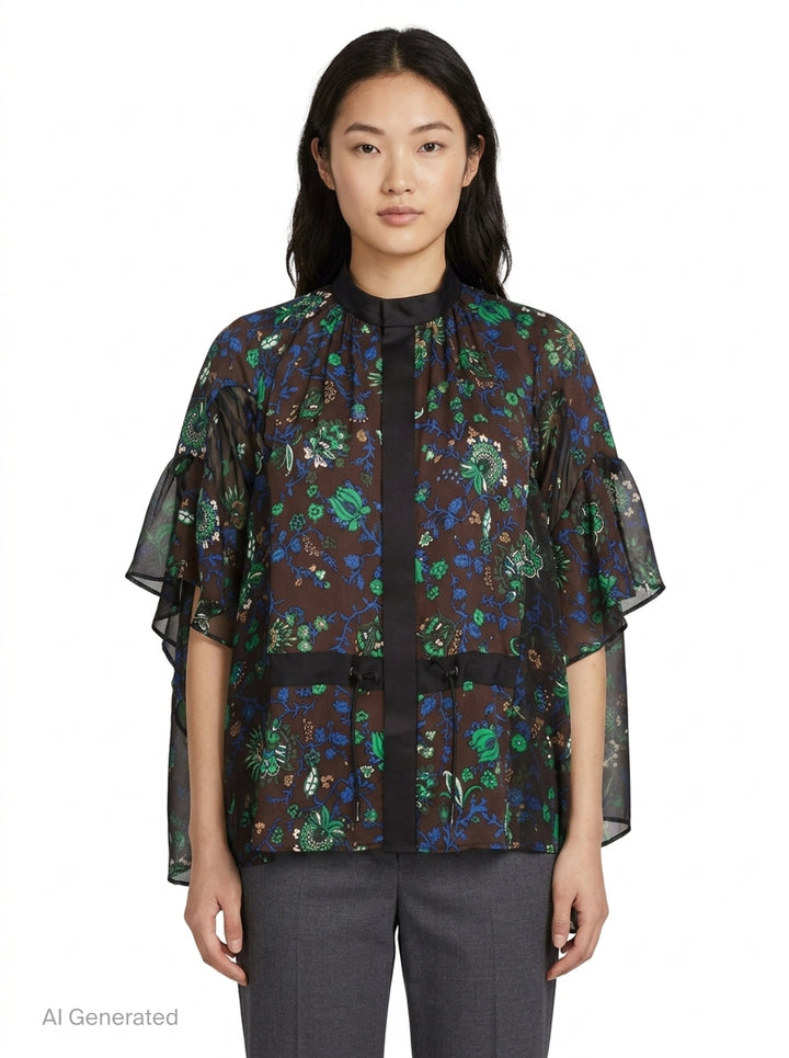 Floral Print Chiffon Blouse | sacai | Club21 - front