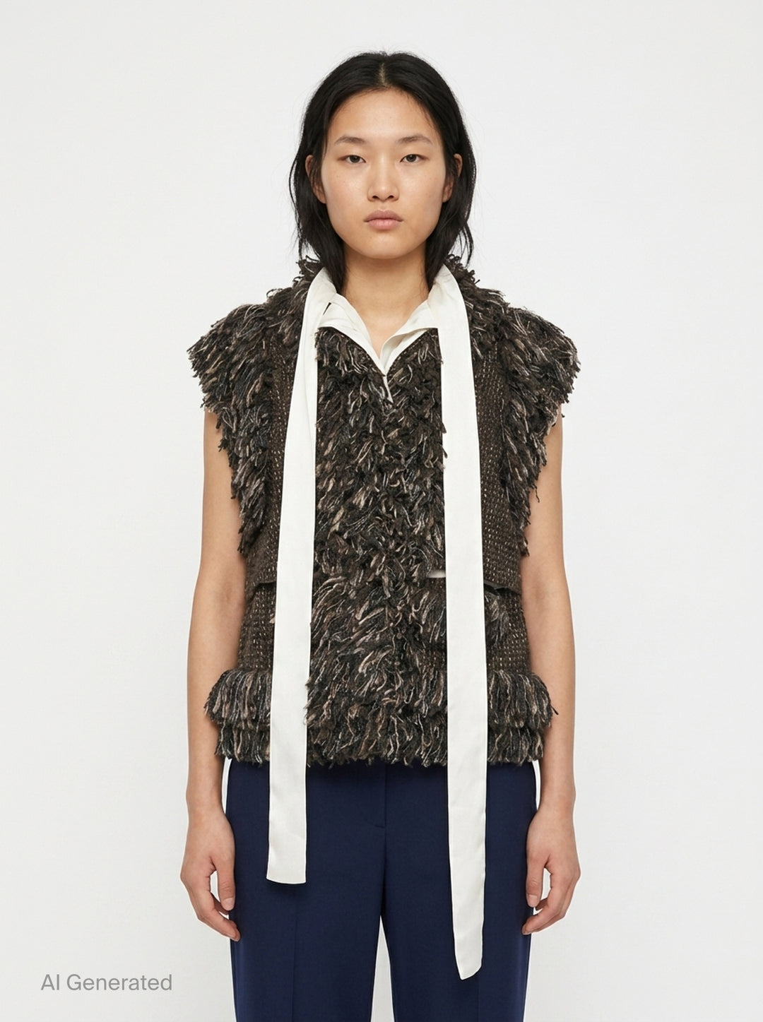 Fringe Tweed Gilet | sacai | Club21 - front