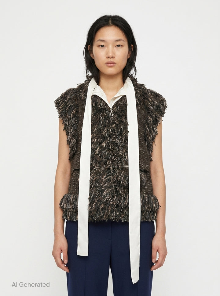 Fringe Tweed Gilet | sacai | Club21 - front