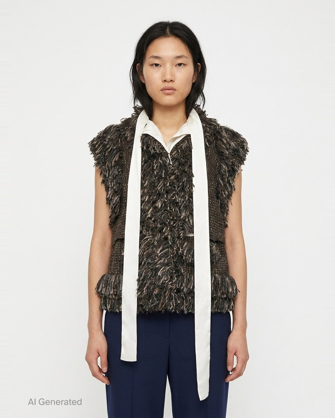 Fringe Tweed Gilet | sacai | Club21 - front