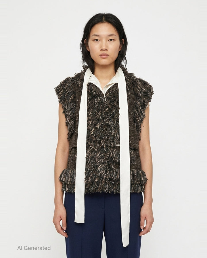 Fringe Tweed Gilet | sacai | Club21 - front