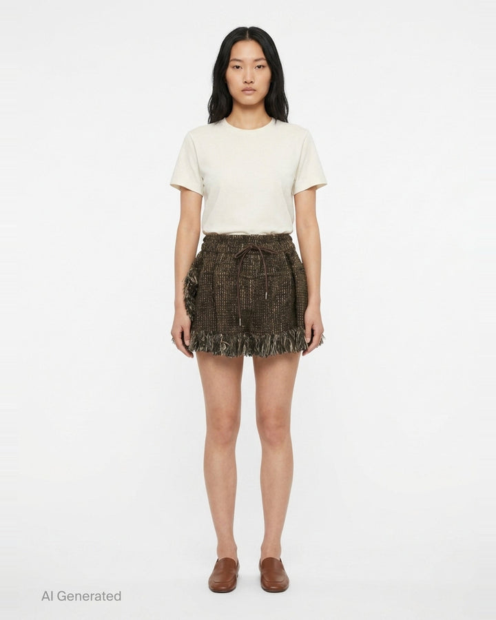 Fringe Tweed Mini Skirt | sacai | Club21 - front