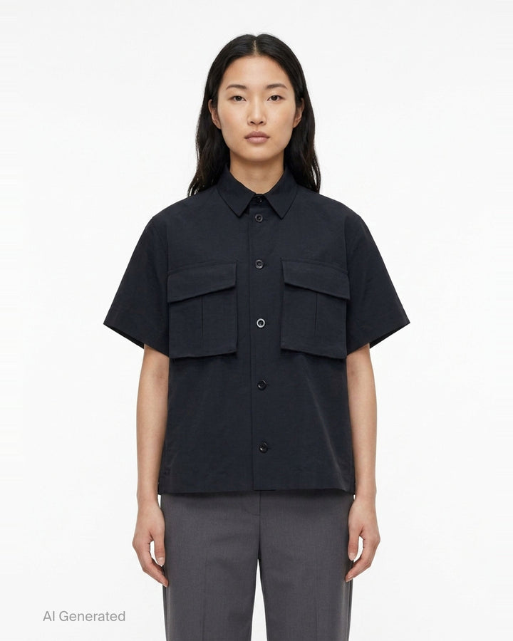 Grosgrain Bonding Short Sleeve Shirt | sacai | Club21 - front