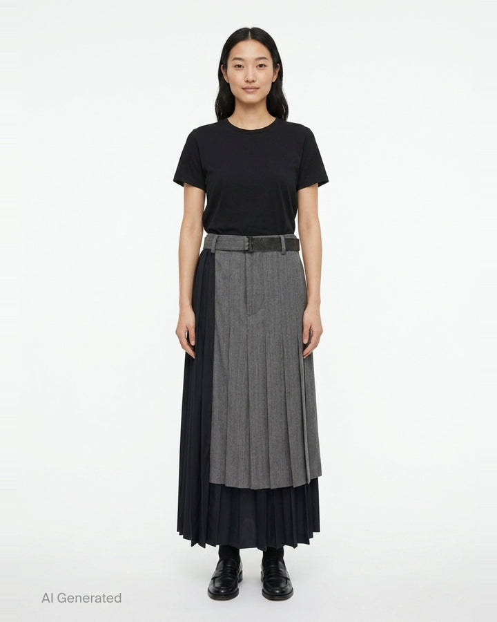 Herringbone Suiting Pleated Skirt | sacai | Club21 - front