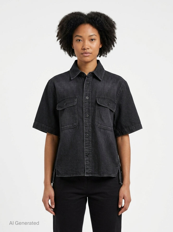 Short Sleeve Denim Shirt | sacai | Club21 - front