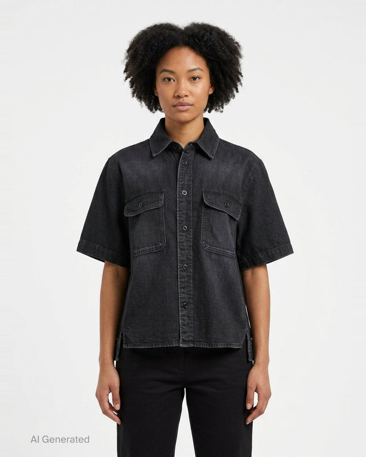 Short Sleeve Denim Shirt | sacai | Club21 - front