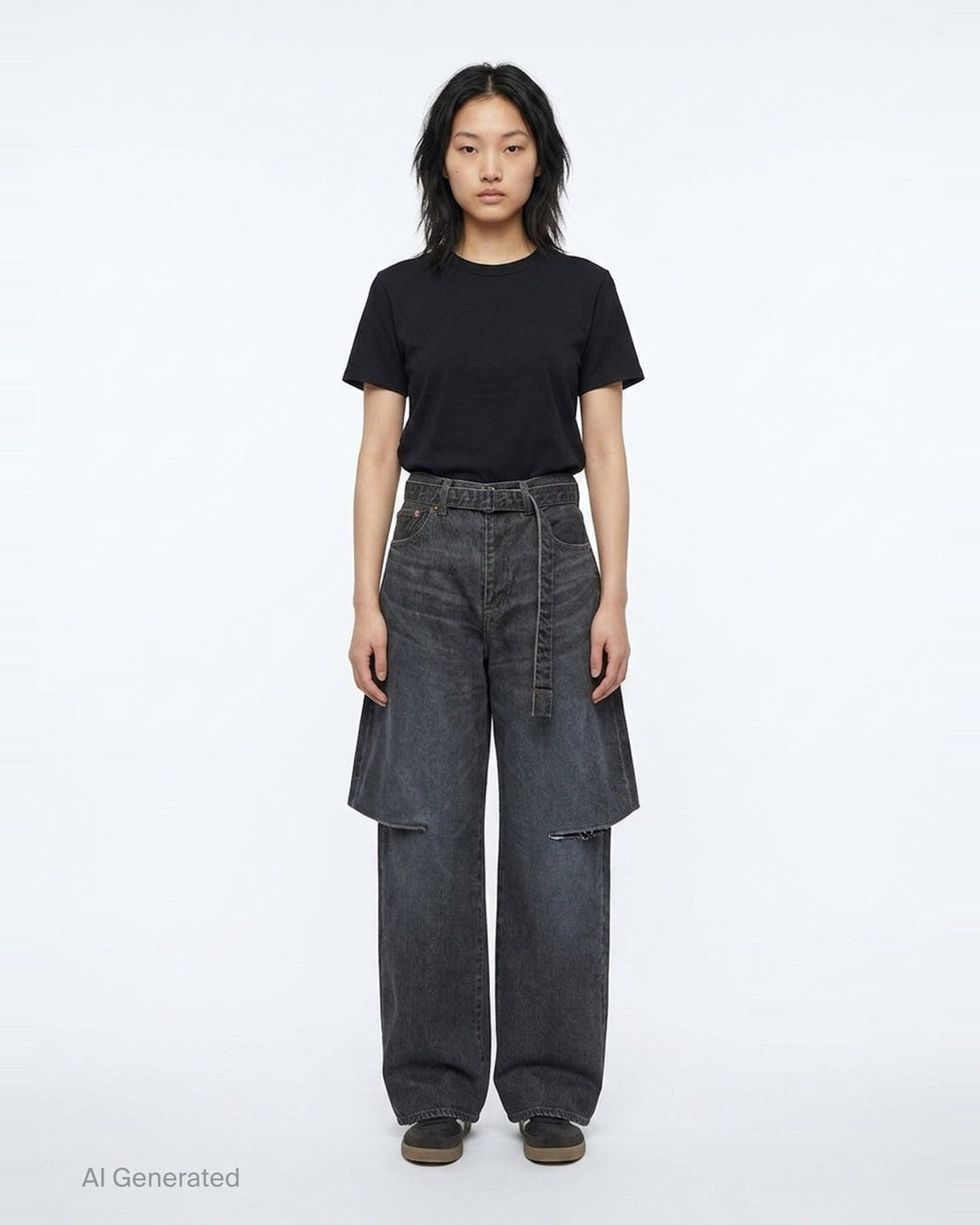 Layered Wide-Leg Denim Jeans | sacai | Club21 - front
