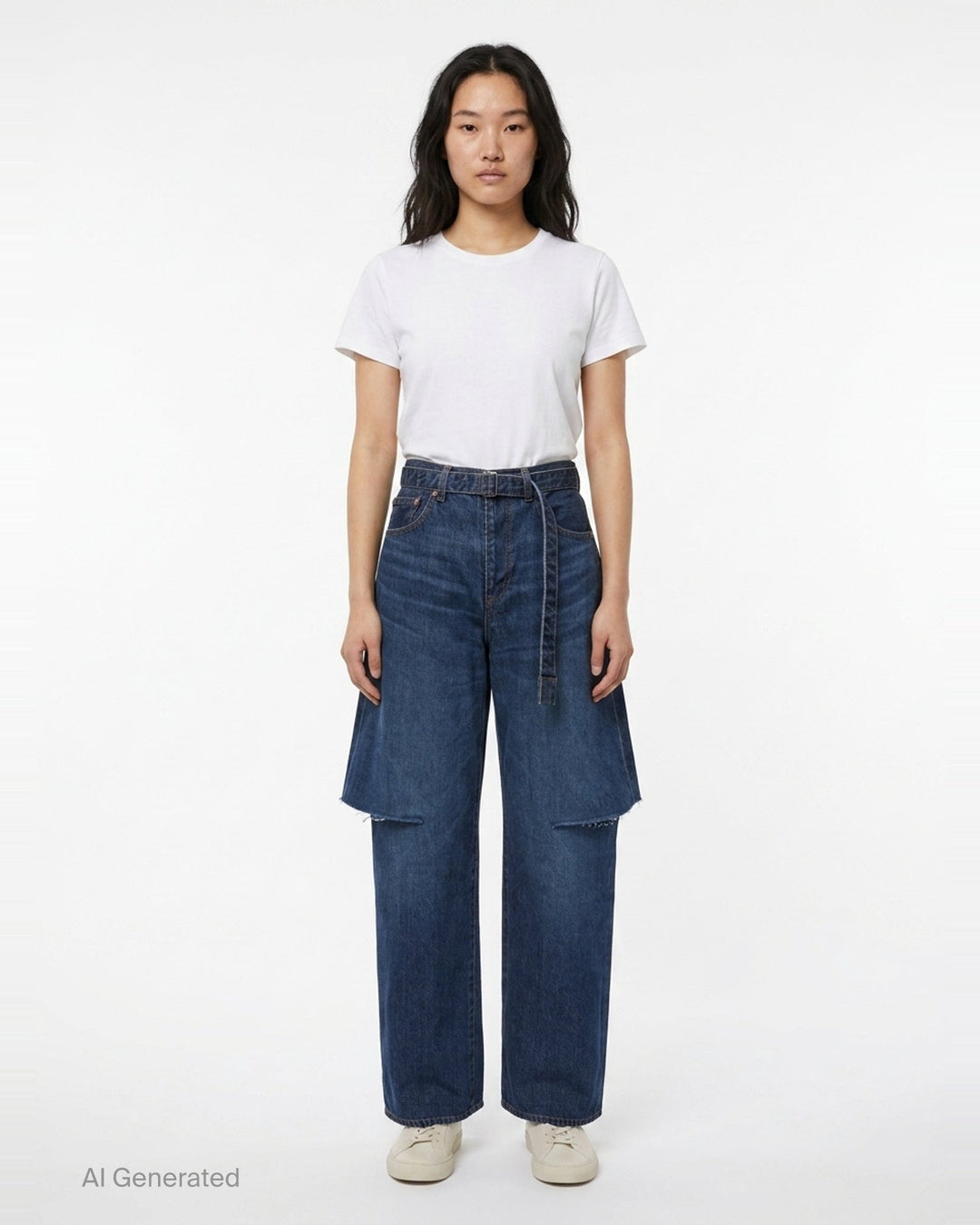 Layered Wide-Leg Denim Jeans | sacai | Club21 - front