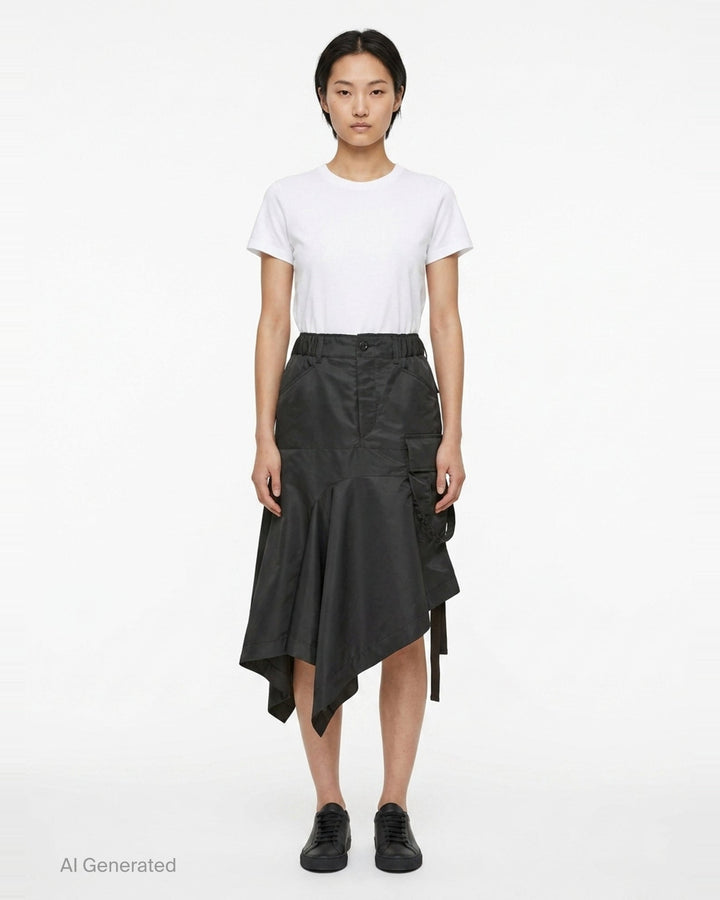 Nylon Twill Asymmetric Cargo Skirt | sacai | Club21 - front