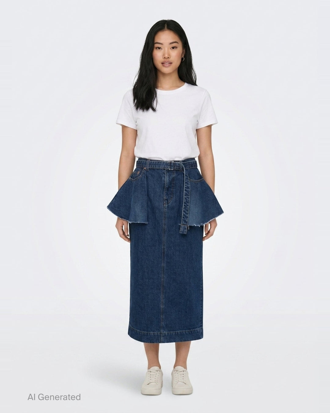 Peplum Denim Midi Skirt | sacai | Club21 - front