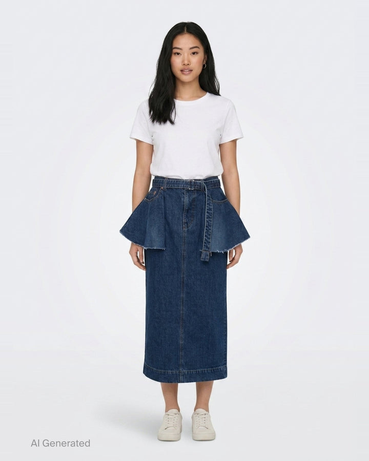 Peplum Denim Midi Skirt | sacai | Club21 - front