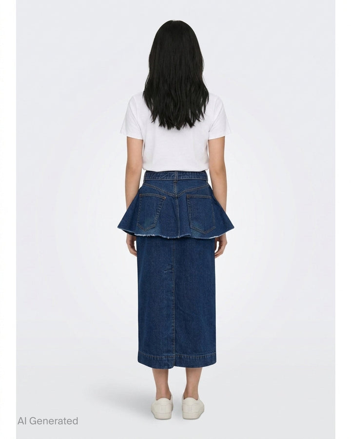 Peplum Denim Midi Skirt | sacai | Club21 - back