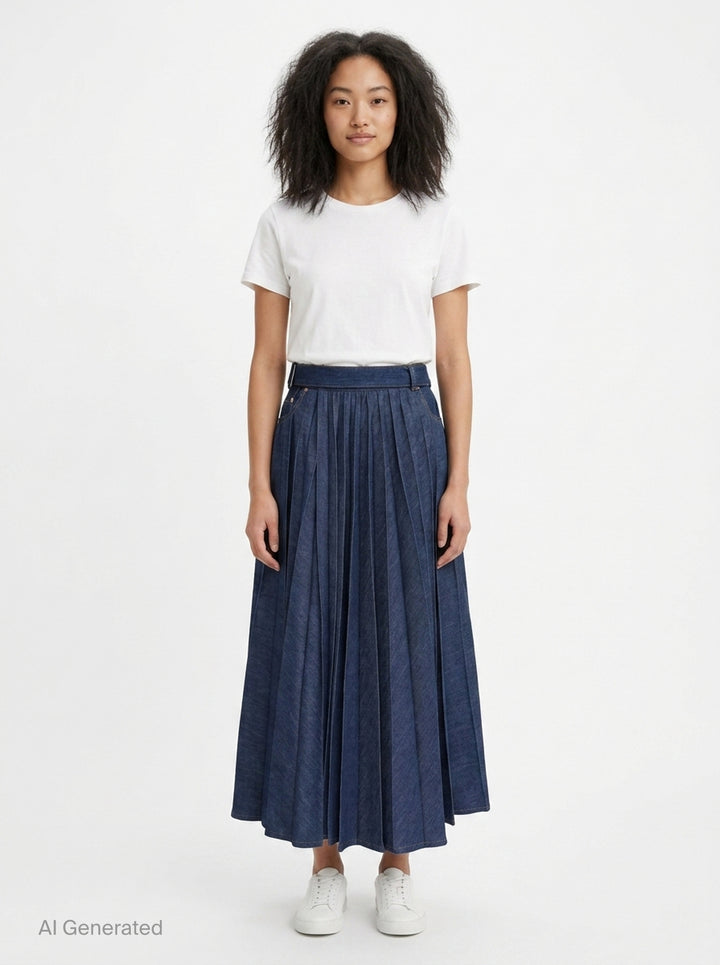 Pleated Denim Maxi Skirt | sacai | Club21 - front