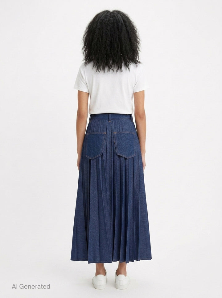 Pleated Denim Maxi Skirt | sacai | Club21 - back
