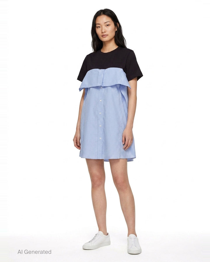 Poplin Cotton Jersey Dress | sacai | Club21 - front
