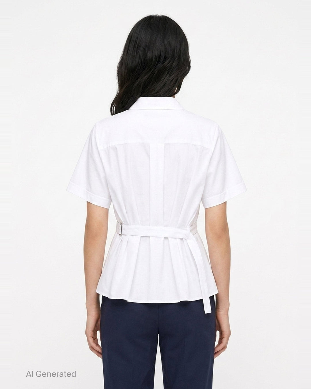 sacai Poplin x Cotton Jersey T-Shirt in black, featuring a crew neck, chest pocket, and light blue pinstripe poplin side panels with a flared hem - back