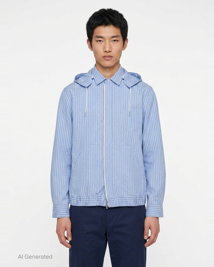Poplin Striped Hoodie Jacket | sacai | Club21 - front