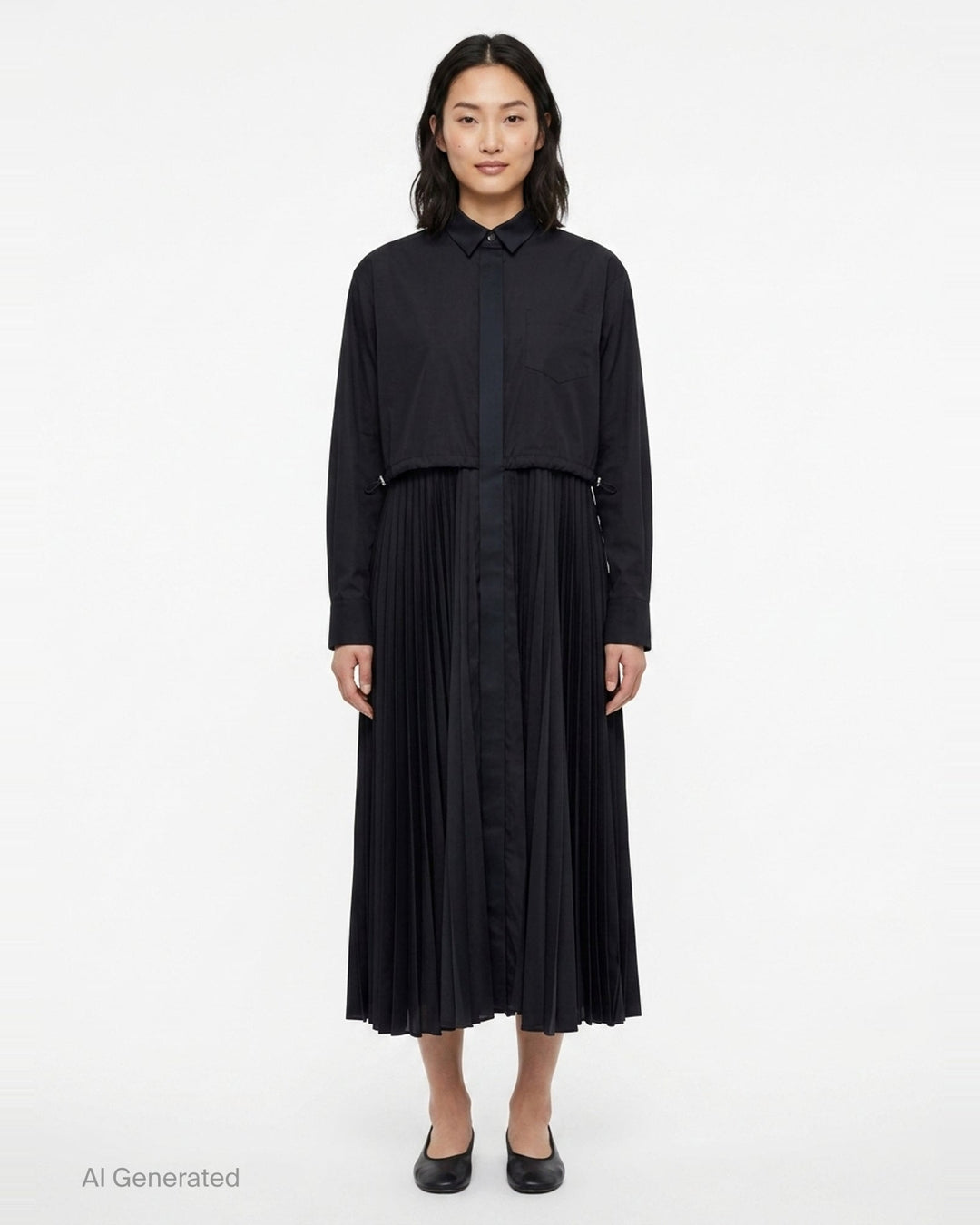 Poplin x Satin Pleated Dress | sacai | Club21 - front