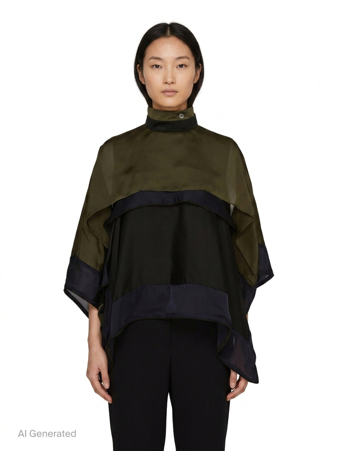 Satin Chiffon Poncho Top | sacai | Club21 - front
