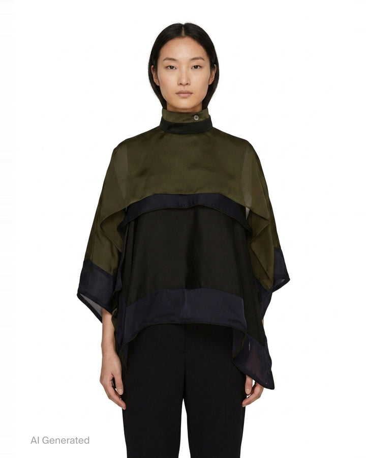 Satin Chiffon Poncho Top | sacai | Club21 - front