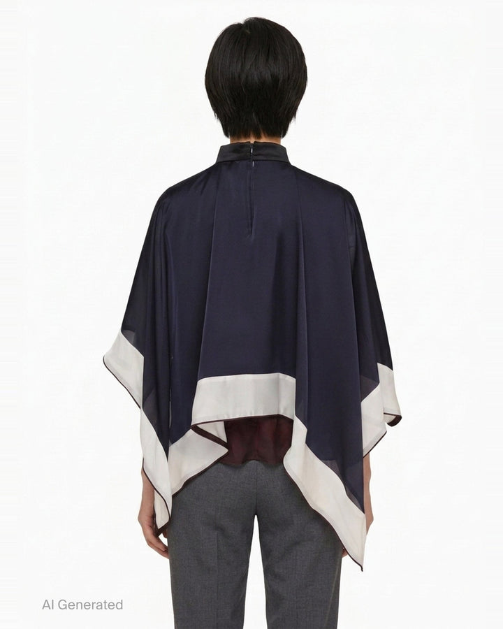 Satin Chiffon Poncho Top | sacai | Club21 - back
