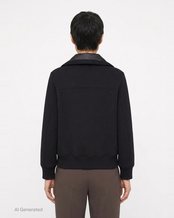 sacai Sponge Sweat Blouson in black, featuring a quilted nylon bib front, oversized spread collar, four cargo pockets, grommet strap detail, and ribbed cuffs - back