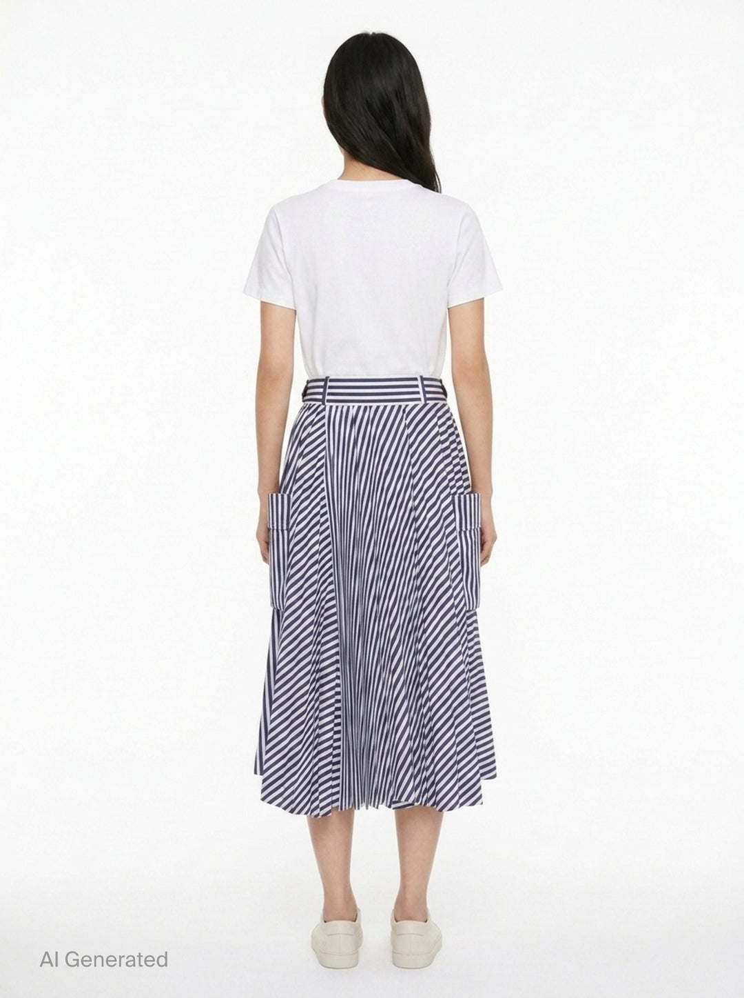 Striped Cotton Poplin Pleated Skirt | sacai | Club21 - back
