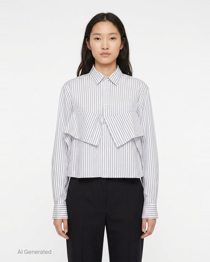 Striped Cropped Poplin Shirt | sacai | Club21 - front