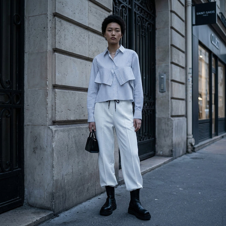 Striped Cropped Poplin Shirt | sacai | Club21 - lifestyle
