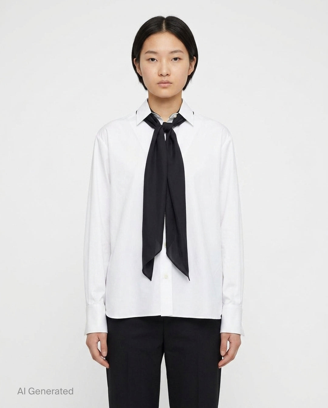 White Poplin Scarf Shirt | sacai | Club21 - front