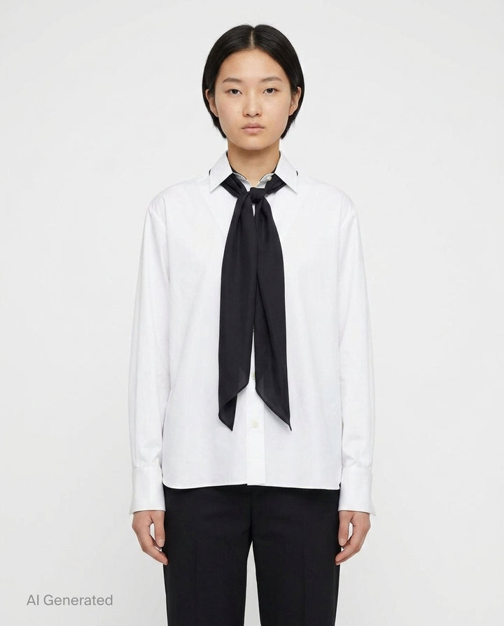 White Poplin Scarf Shirt | sacai | Club21 - front