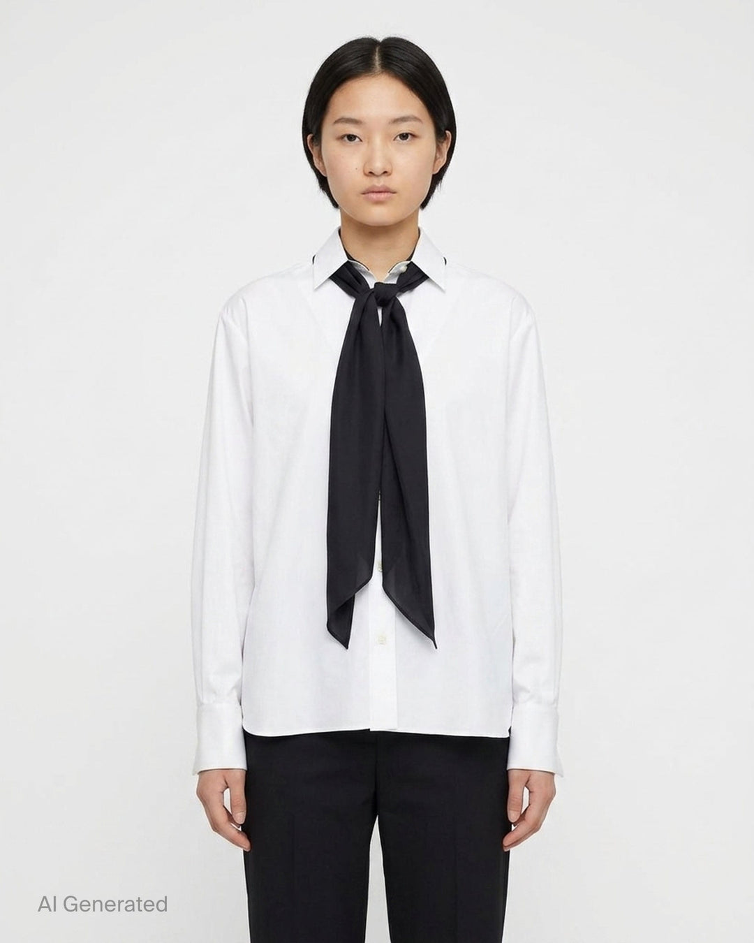 White Poplin Scarf Shirt | sacai | Club21 - front