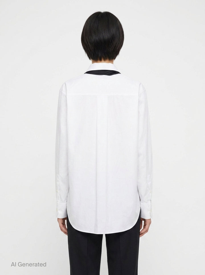 White Poplin Scarf Shirt | sacai | Club21 - back