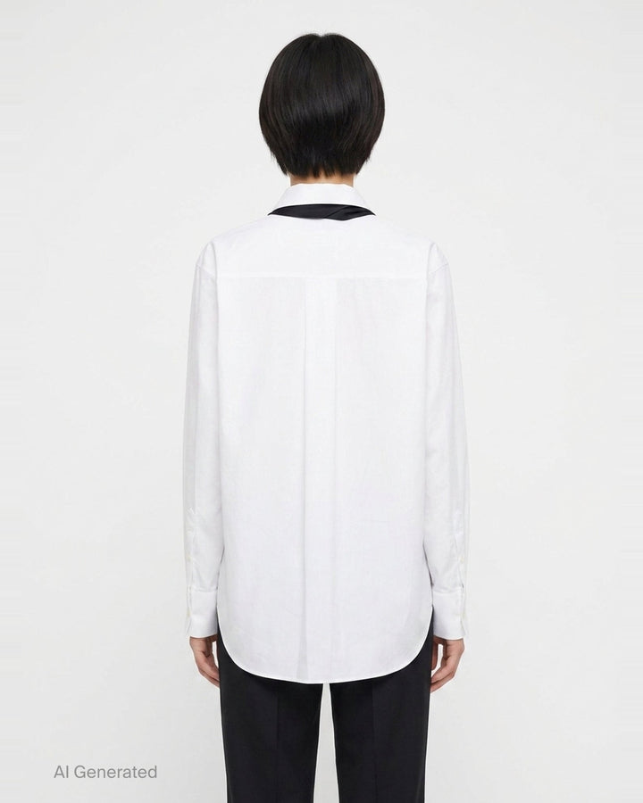 White Poplin Scarf Shirt | sacai | Club21 - back