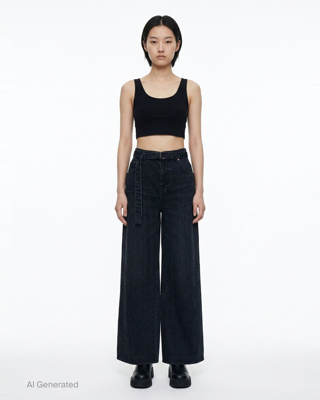 Wide Leg Belted Denim Pants | sacai | Club21 - front