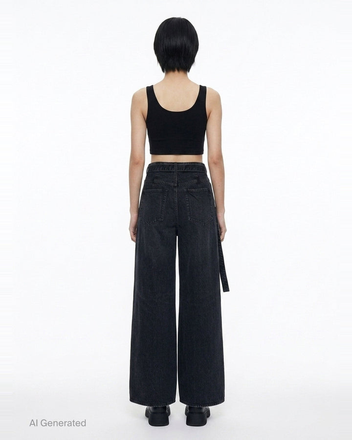 Wide Leg Belted Denim Pants | sacai | Club21 - back