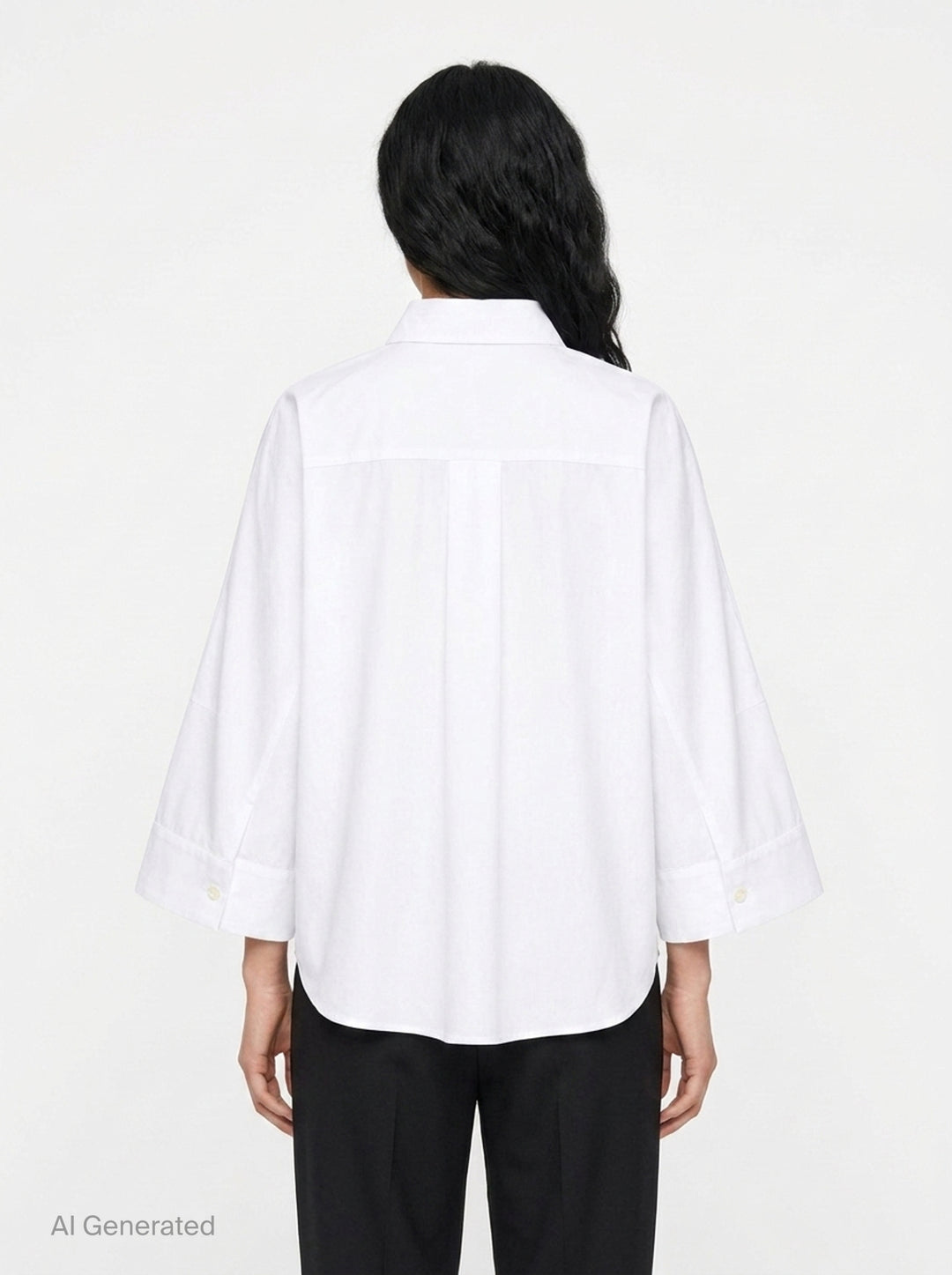 sacai Wide Sleeve Poplin Shirt in black, featuring a concealed button placket, point collar, flared long sleeves with deep cuffs, a chest patch pocket, and twin lower patch pockets - back