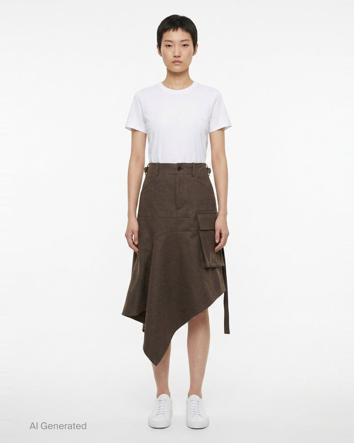 Wool Melton Asymmetric Cargo Skirt | sacai | Club21 - front