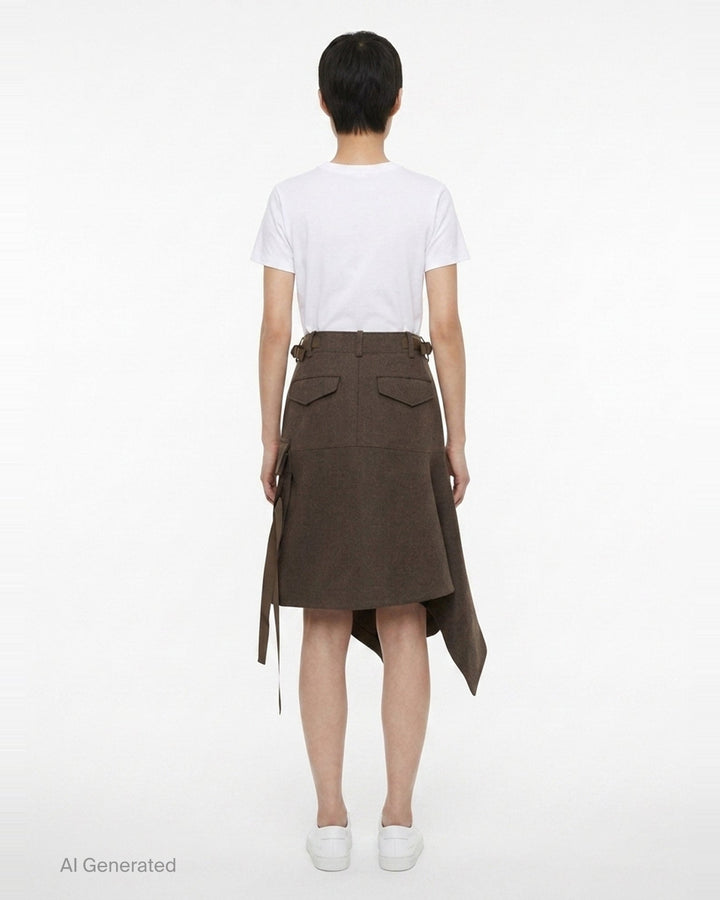 Wool Melton Asymmetric Cargo Skirt | sacai | Club21 - back