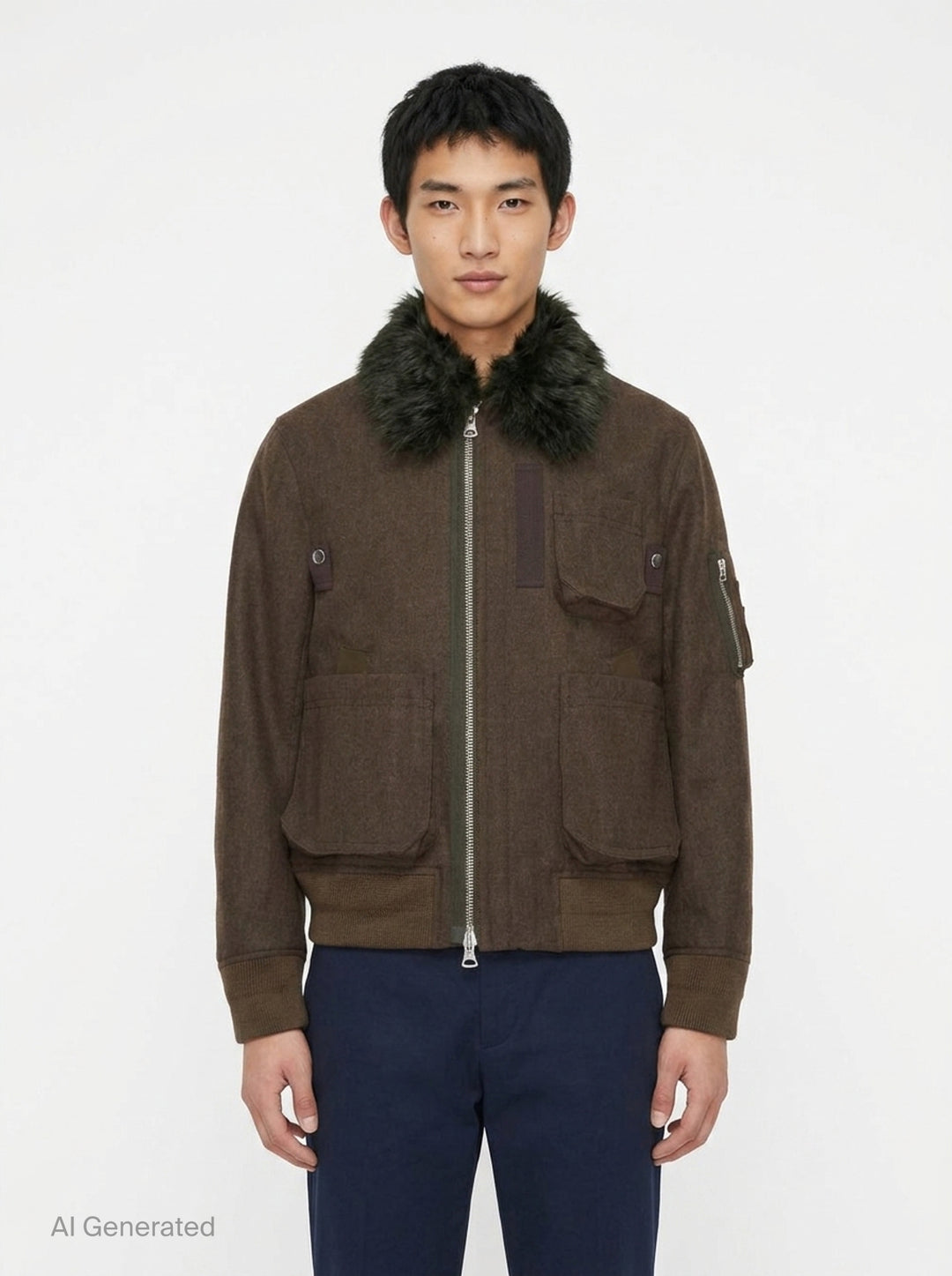 Wool Melton Fur Collar Blouson | sacai | Club21 - front